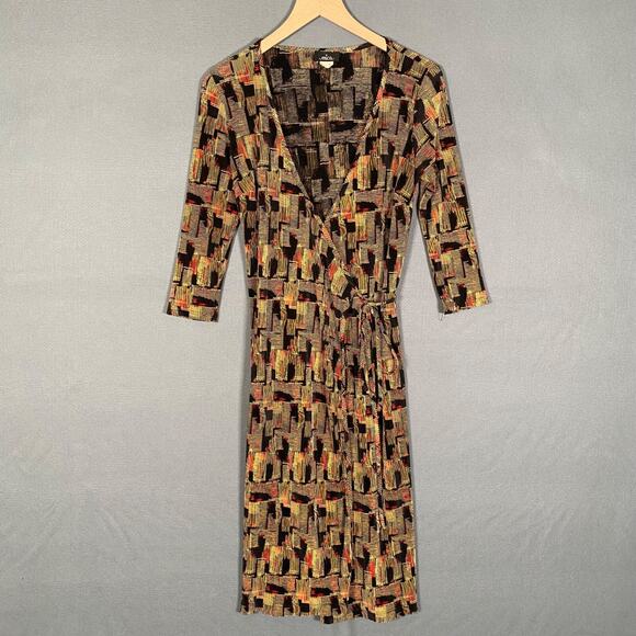 Vintage 90s Mica Womens Wrap Dress Size Medium Crinkle Knit Knee-Length Retro - Picture 1 of 12